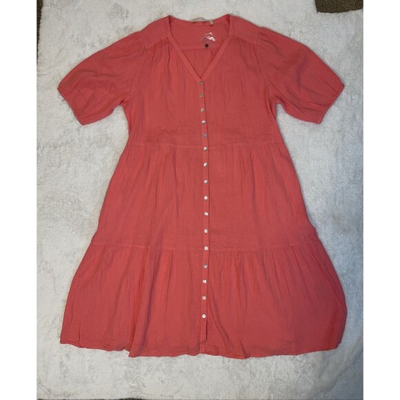 Soft Surroundings Womens Midi Dress 3X Short Sleeve Buttons V-Neck Plus Size NEW - Picture 1 of 11